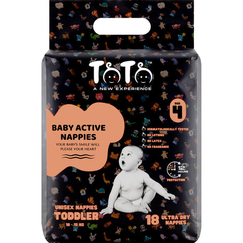 TOTO PREMIUM NAPPIES FOR TODDLER - SIZE 4 - 72 NAPPIES - 10 TO 15KG