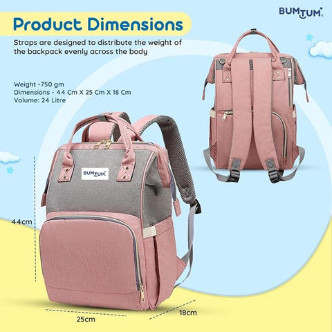 Bumtum Baby Diaper Bag pink & grey