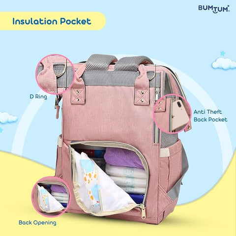 Bumtum Baby Diaper Bag pink & grey