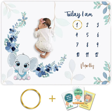 Baby Monthly Milestone Photoshoot Blanket Baby Elephant