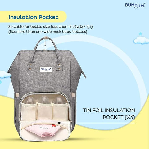 Bumtum Baby Diaper Bag Grey