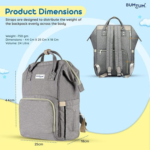 Bumtum Baby Diaper Bag Grey