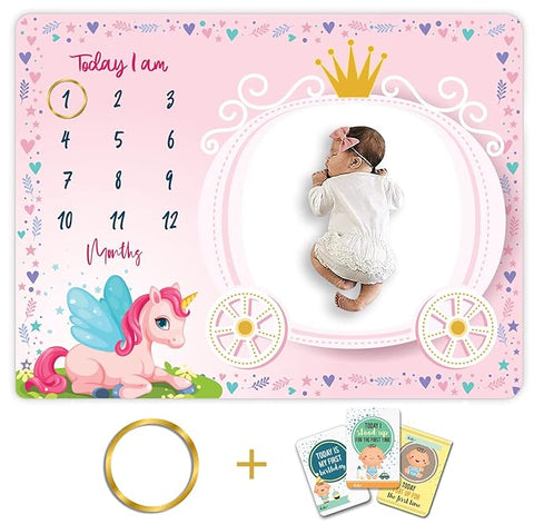 Baby Monthly Milestone Photoshoot Blanket Pink Unicorn